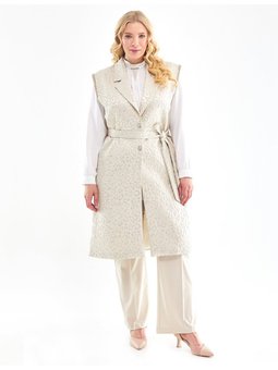 Leopar Desen Jakar Yelek Krem