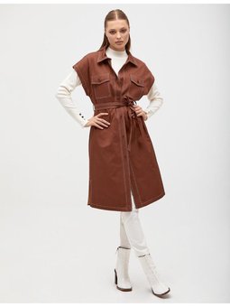 Punto Dikişli Kuşaklı Yelek Kahve