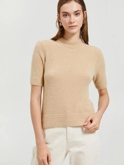 Bej Kısa Kollu Sweatshirt