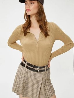 Deve Tüyü Polo Yaka Ribanalı Camel Sweatshirt