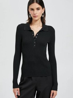 Siyah Polo Yaka Ribanalı Sweatshirt