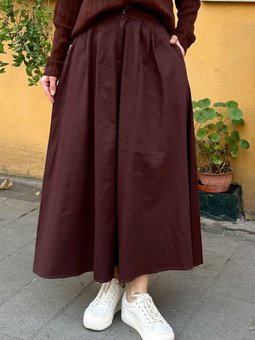 Cep Detaylı Kloş Keten Etek