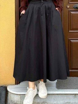 Cep Detaylı Kloş Keten Etek