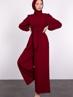 Geniş Kuşak Dolamalı Tulum Bordo