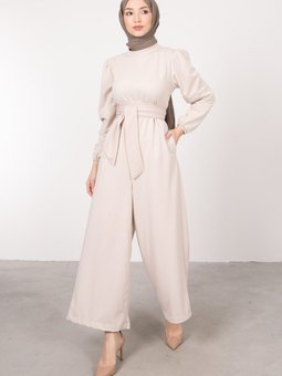 Geniş Kuşak Dolamalı Tulum Ekru