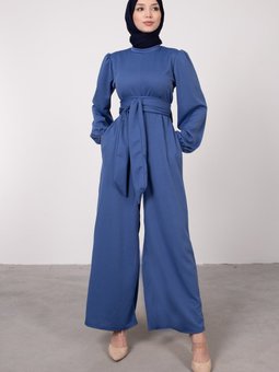 Geniş Kuşak Dolamalı Tulum İndigo