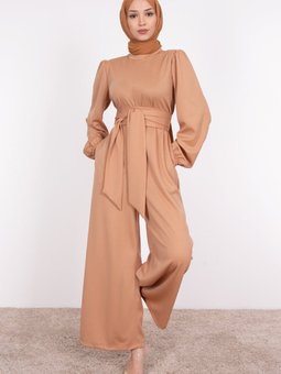 Geniş Kuşak Dolamalı Tulum Vizon