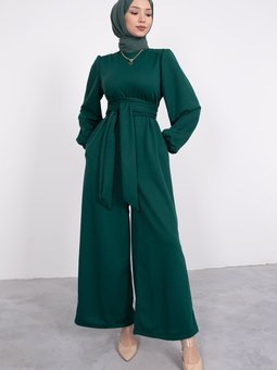 Geniş Kuşak Dolamalı Tulum Zümrüt Yeşili