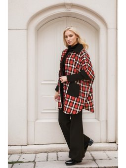 Düğmeli Ekose Desenli Bordo Panço
