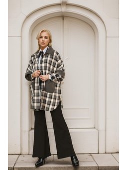 Düğmeli Ekose Desenli Gri Panço