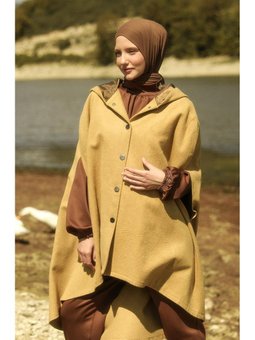 Kapüşonlu Kaşe Hardal Panço