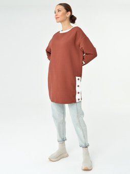 Çıtçıt Detaylı Kahverengi Tunik