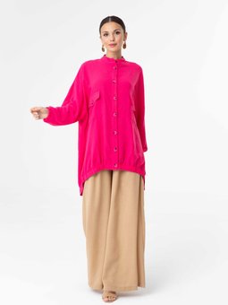 Düğme Detaylı Fuşya Tunik