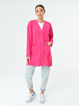 Düğmeli Fuşya Hırka