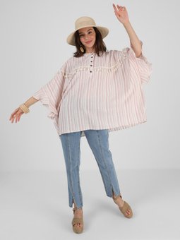 Yarım Düğmeli Püskül Detaylı Kiremit Tunik