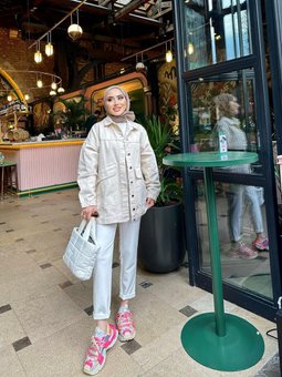 Çapraz Cepli Oversize Kesim Kolları Lastikli Kot Ceket