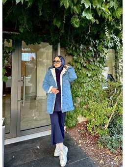 İçi Kürklü Uzun Kot Mavi Ceket