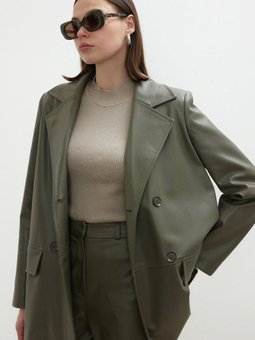 Kruvaze Deri Blazer Haki Ceket