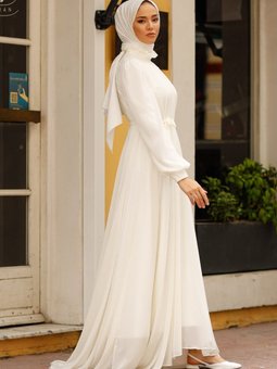 Çift Astarlı Kuyruklu Nikah Abiye Elbisesi