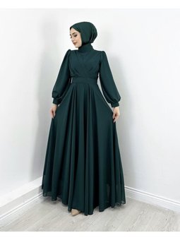 Kruvaze Yaka Şifon Abiye Elbise