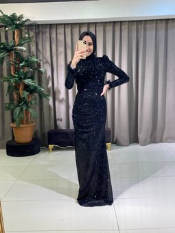 Payetli Tesettür Abiye Elbise