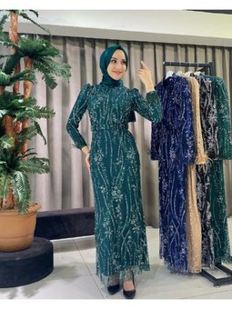 Simli Kalem Abiye Elbise