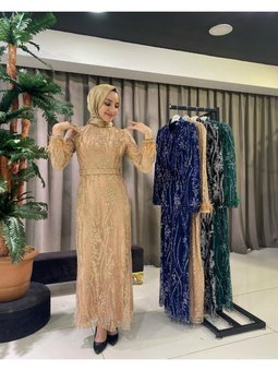 Simli Kalem Abiye Elbise