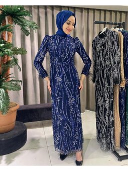 Simli Kalem Abiye Elbise