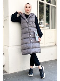 Cep Detaylı Şişme Gri Yelek