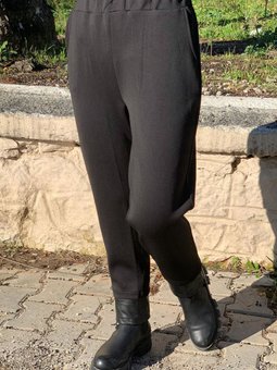 24k4521 Siyah Paçası Deri Detaylı Pantolon