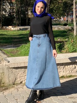 Açık Mavi Uzun Kot Etek