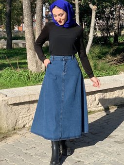 Koyu Mavi Uzun Kot Etek