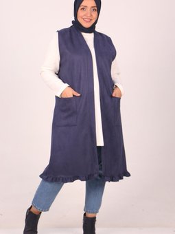 Lacivert Büyük Beden Cep Detaylı Nubuk Yelek