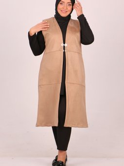 Vizon Büyük Beden Parçalı Nubuk Yelek