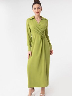 Yağ Yeşili Puane Drapeli Krep Elbise