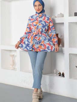 Fermuarlı Lastikli Bluz Mavi 19700