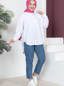 Taş Detaylı Oversize Gömlek Beyaz 6068