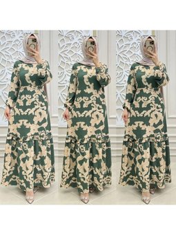 Viskon Uzun Kollu Ve Cepli Yazlık Elbise