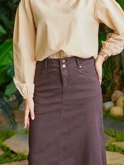 2254 Büyük Beden Denim Klasik Etek Kahve