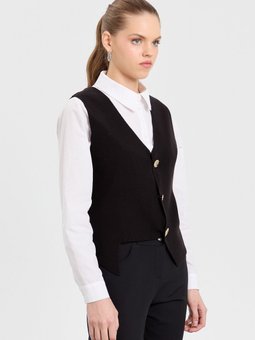 Asimetrik Kesimli Düğmeli Triko Yelek Siyah