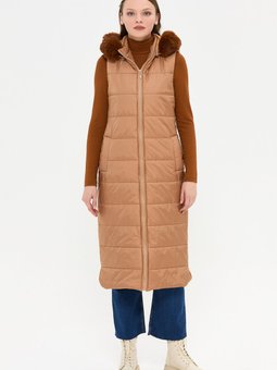 Kapitone Kürklü Yelek Camel