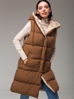 Kapüşonlu Çift Taraflı Şişme Yelek Taba Taş 8191