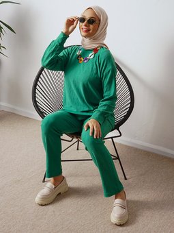 Bürümcük Kumaş Kolyeli İkili Yeşil Takım