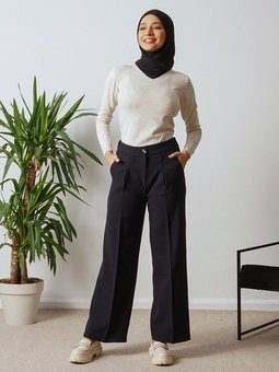 Krep Arkası Lastikli Kumaş Lacivert Pantolon