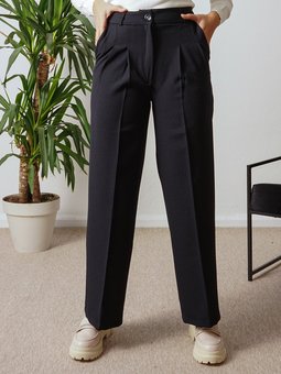 Krep Pile Detaylı Kumaş Lacivert Pantolon