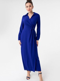 Saks Mavisi Drapeli Krep Elbise