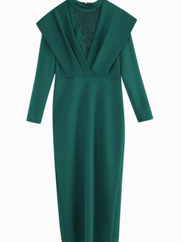 Zümrüt Yeşili Volanlı Scuba Şık Abiye Elbise