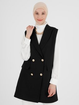 Düğme Detaylı Şık Yelek Siyah