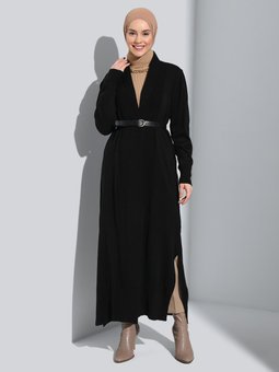 Şal Yaka Uzun Triko Siyah Hırka