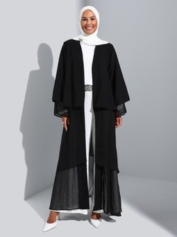 Şifon Detaylı Ve Pelerinli Abiye Ferace Siyah